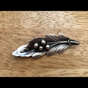 Vintage Sterling Silver Taxco Leaf pin brooch "BJ"